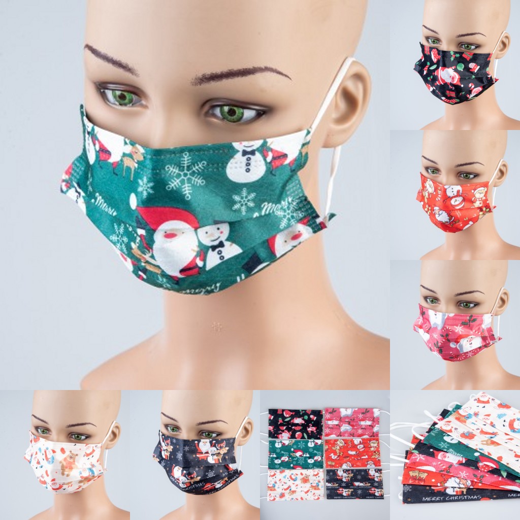 

Christmas Disposable Face Masks For Adult Xmas 3 Layers Nonwoven Face Mask Anti-dust Mouth Cover Mask FY0111