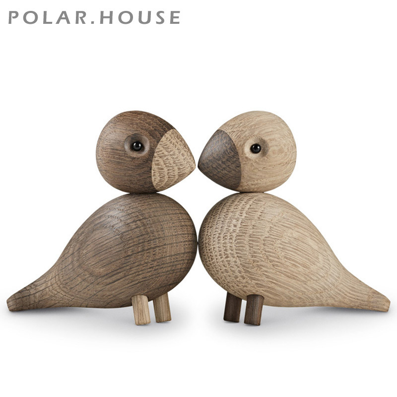 

Danish Gifts Wooden Lovebird Figurines Nature Oak Wood Birds Colorful Statue Animal Figure Home Decoration Accessories 1 Set New LJ200908