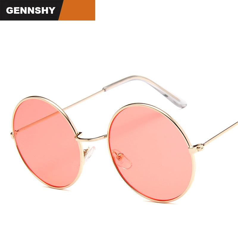 

Retro Round Ocean Lenses Sunglasses Women Men Small Metal Sun Glasses Brand Design New Trend Eyewear Gold Frame Red Clear Lenses