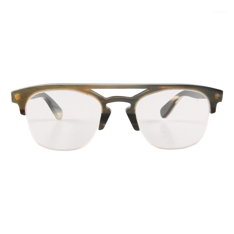 

Square half frame ox horn glasses optical myopia eyeglasses eyewear spectacle frame double nose unisex women men sunglasses1