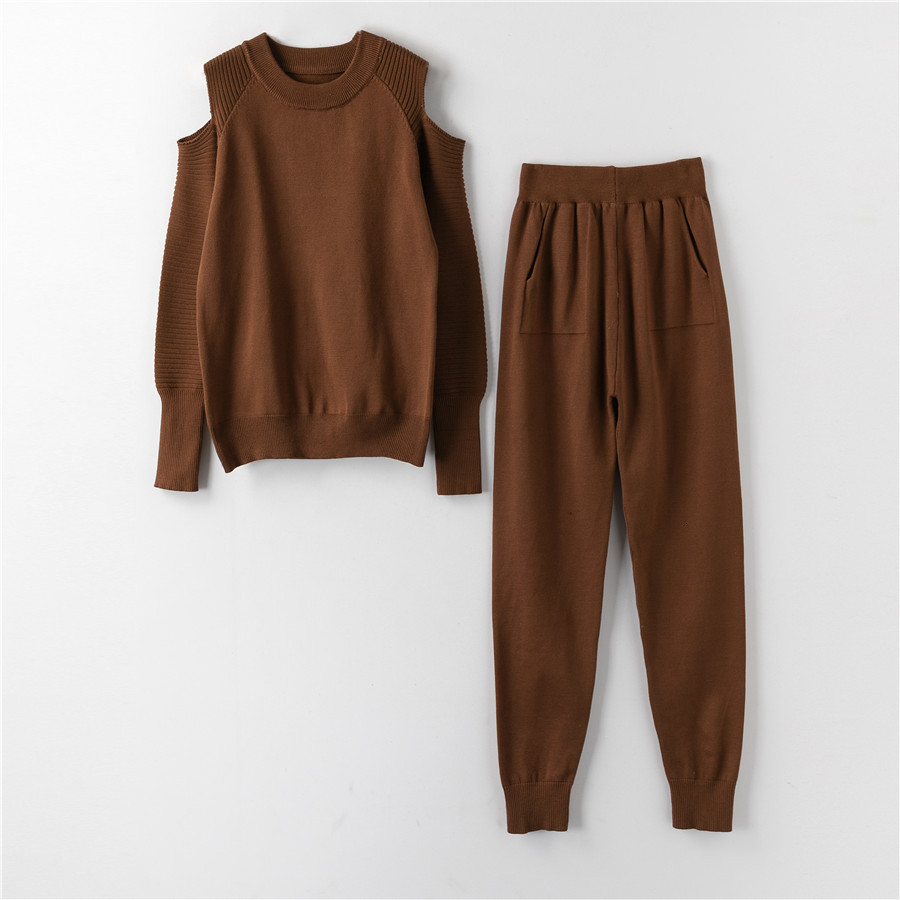 

2021 New Fashion Women Sweater Customes Autumn Winter Pullovers Thick Soft Long Pant Knitted Sets Casual 2pcs Track Suits M416, Blue