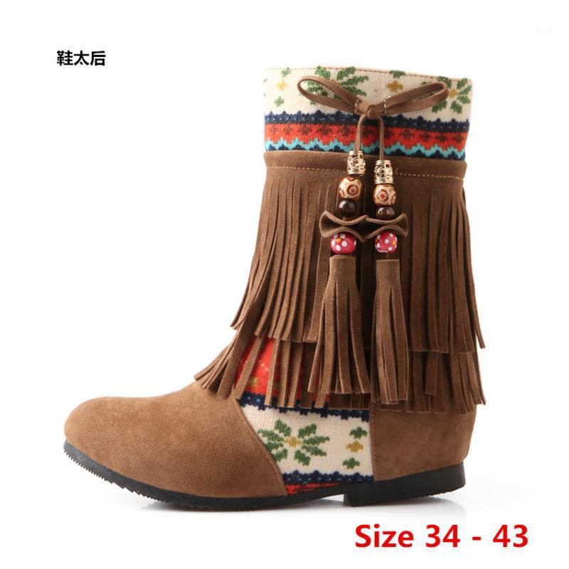 

Mid Calf Boots Height Increasing Wedges Women Spring Autumn High Heel shoes Short Boots Woman Small Big Size 34 - 431, Blue