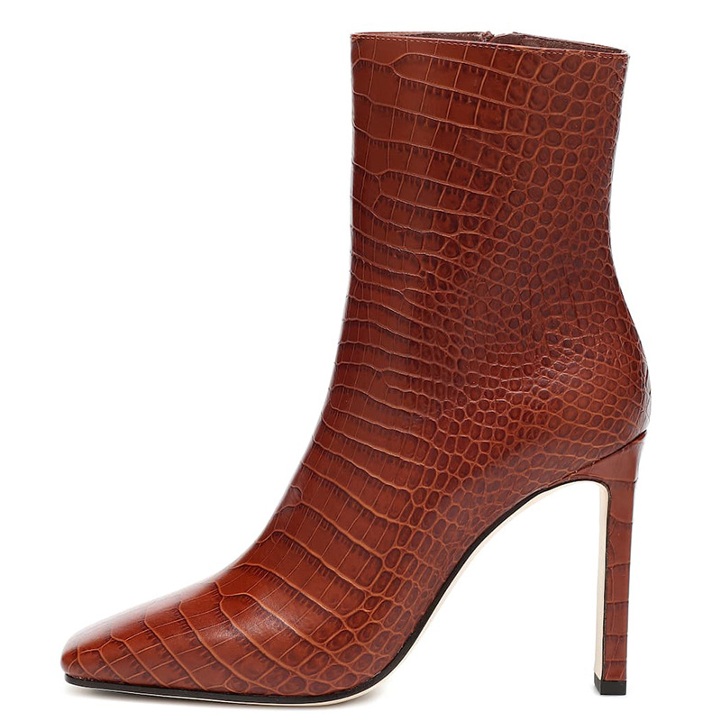 

2020 New Women's High Heels boots Pu Shoes woman Square head Solid Color Side zipper Women's Winter boots Size 33-48, Black