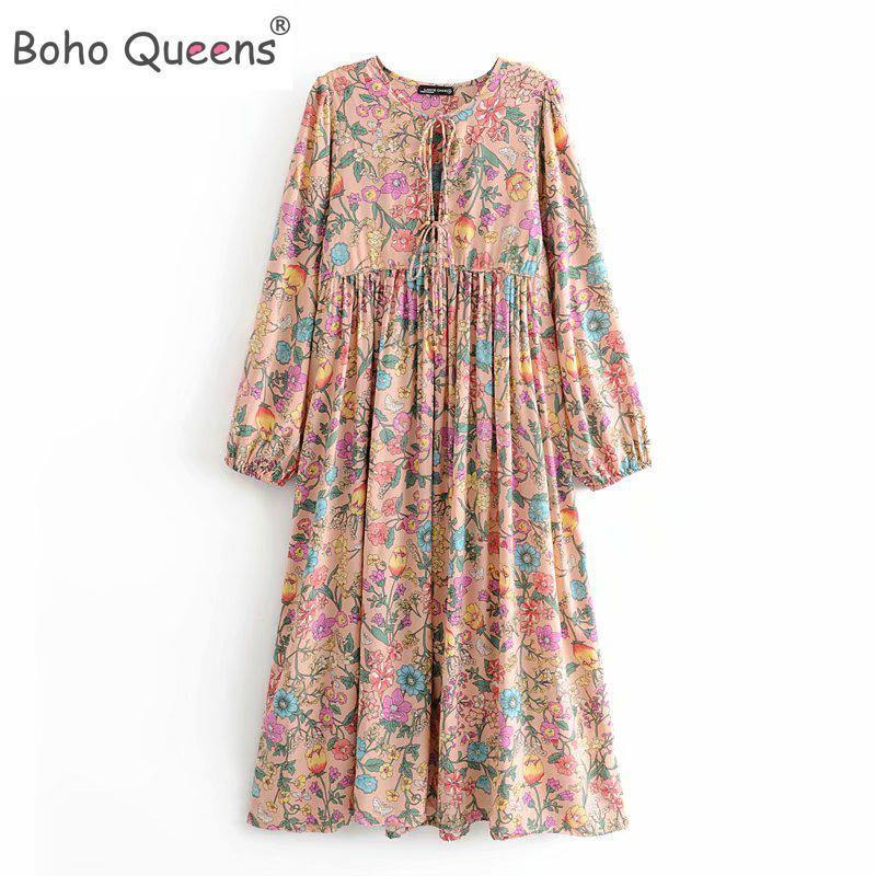 

Vintage chic happie women lace-up tassel floral print beach Bohemian Maxi dress Ladies rayon cotton Boho dress vestidos, As picture