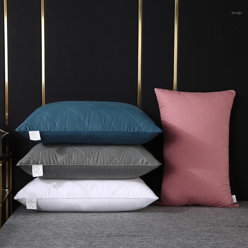 

1pc New White Pillow Grid Plaid Hotel Sleeping Pillows Neck Head Leg Back Support Cushion Solid Blue Grey Home Textile 48*74cm1