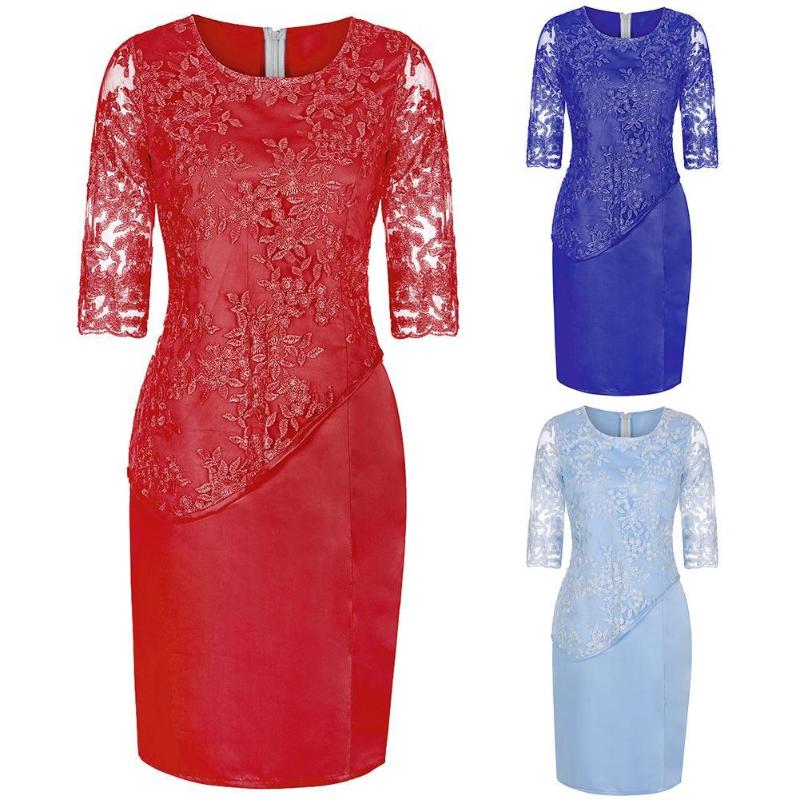 

Casual Dresses Plus Size Party Sheer Half SleeveÂ Floral Lace Layered Mother Of Bride Midi Dress, Black;gray