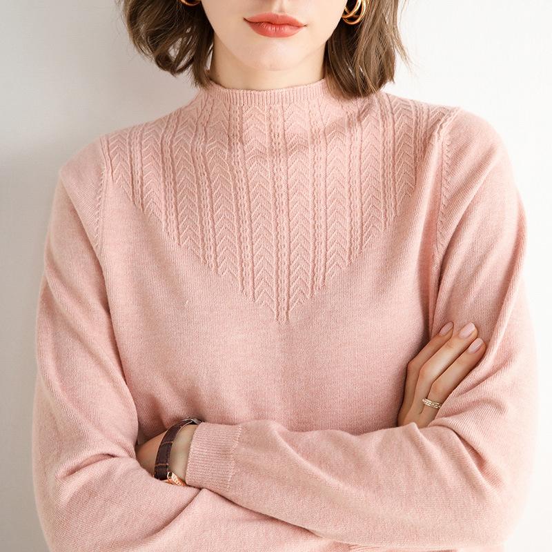 

Cashmere New Style for Autumn and Winter Half-Collar Sweater Women' Sweater Pullover Loose-Fit Hollow-out Bottoming Shirt, Black