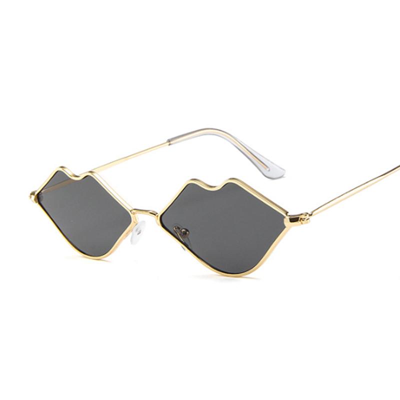 

Sunglasses Vintage Lips Women Brand Designer Sun Glasses Female Irregular Metal Frame Ocean Mirror Party Feminino