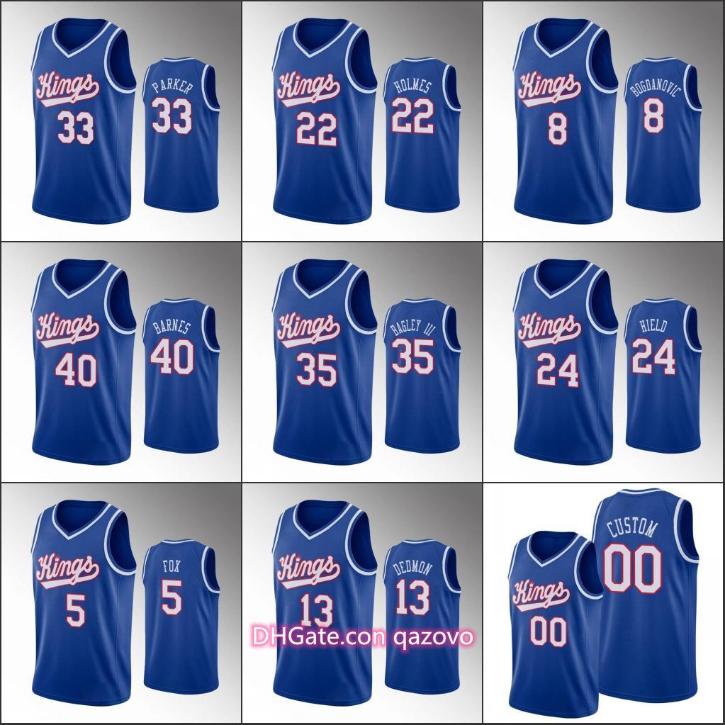 

SacramentoKingsMen DeAaron Fox Buddy Hield MarvinBagley III AnniversaryNBAClassic Custom Blue Jersey, Black