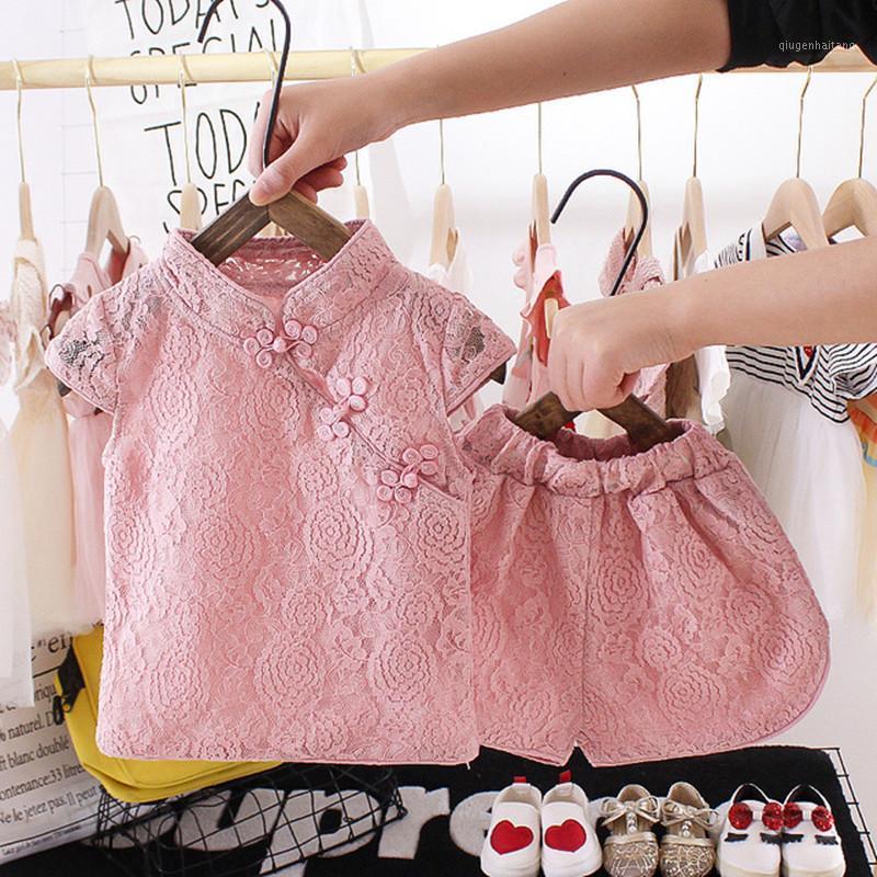 

Chinese Style Baby Girls Clothes Set Summer Embroidery Lace Newborn Girls Qipao Tops+Shorts Infant Kids Outfits Hanfu Tang Suits1, Bdg118