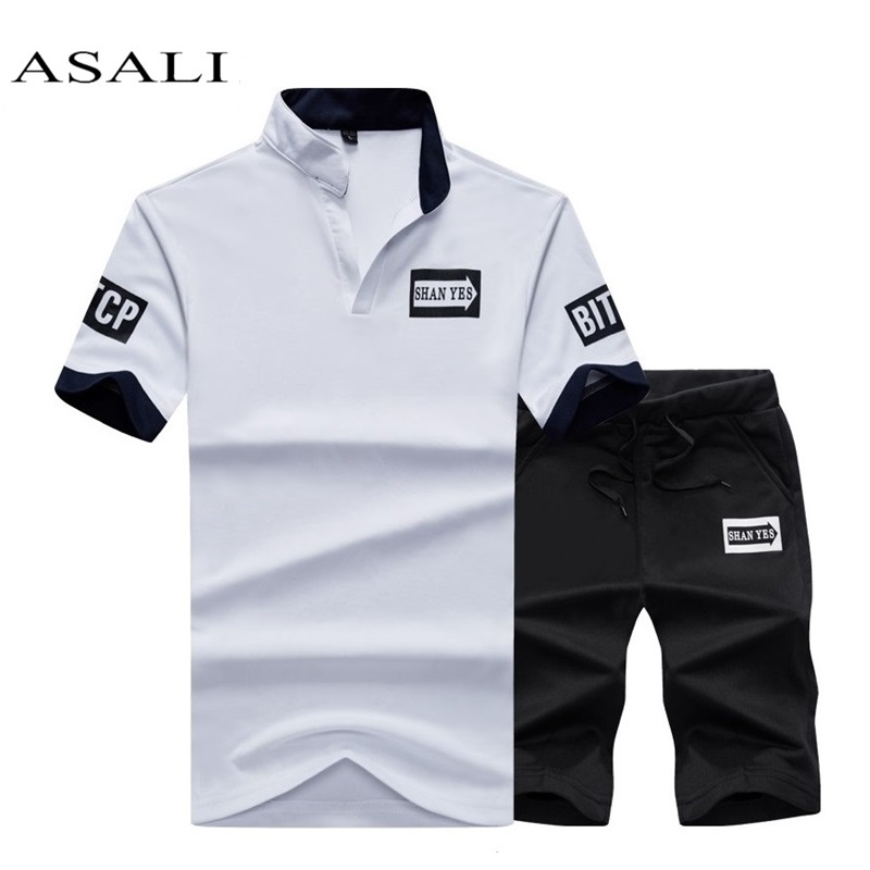 

New 2020 Summer 2 PCS Top Tee Shirts Casual Tshirt Brand Men T-shirt Fashion Print letter Mens T Shirt Homme Short Set Plus Size, Em091 white