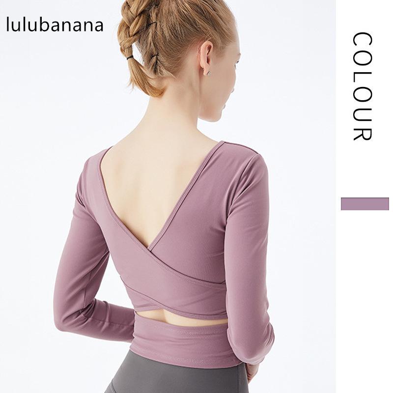 

lulubanana Long Sleeve Crop Top Yoga Wear With Chest Pad Workout Athletic Shirts Cropped Sweatshirts for Women, Purple