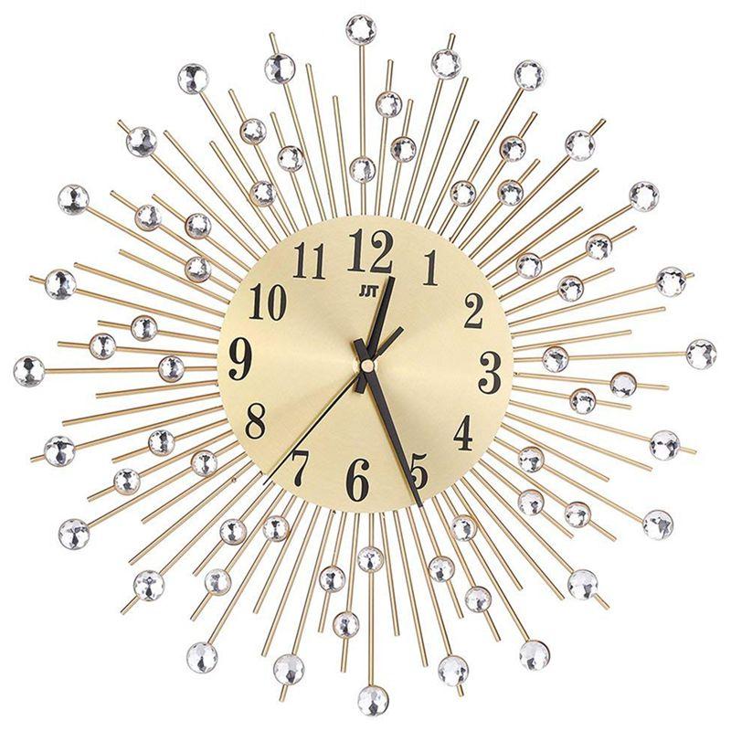 

Wall Clock Diamonds Decorative Round Clock Metal Living Room Decor Quiet Quartz Clocks Modern Minimalist Clocks(Gold