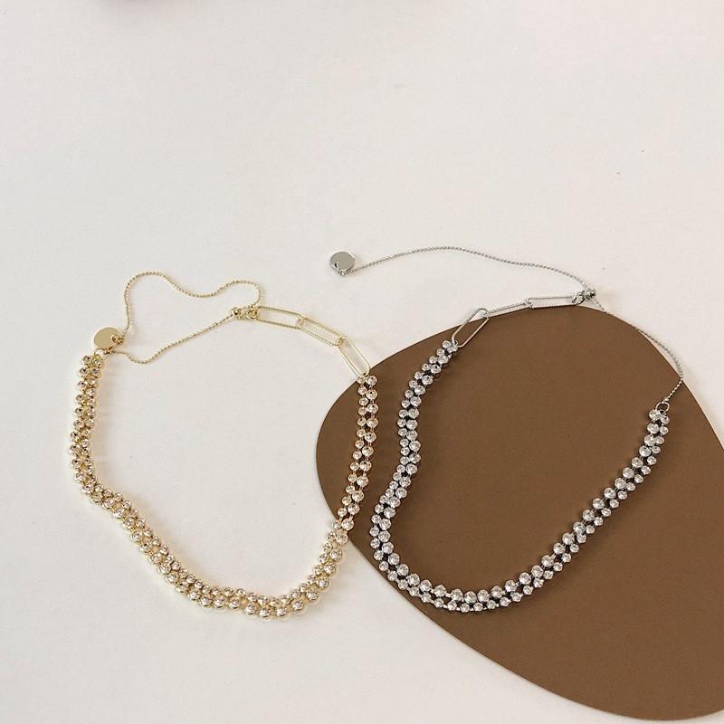 

AOMU Fashion Punk Asymmetry Double Layer Zircon Long Thin Chain Round Pendant Simple Clavicle Sweater Chain Necklace for Women1