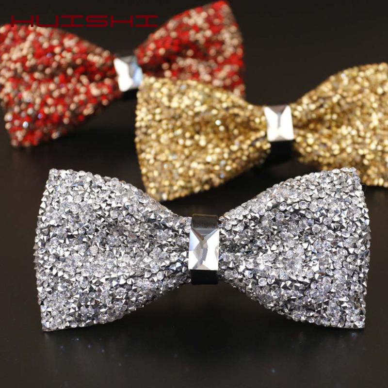 

HUISHI Luxury Diamond Black Color Bow Tie For Men Bowtie Rhinestone Collar Tie Crystal Chaton Super Cool Diamond Wedding Bow
