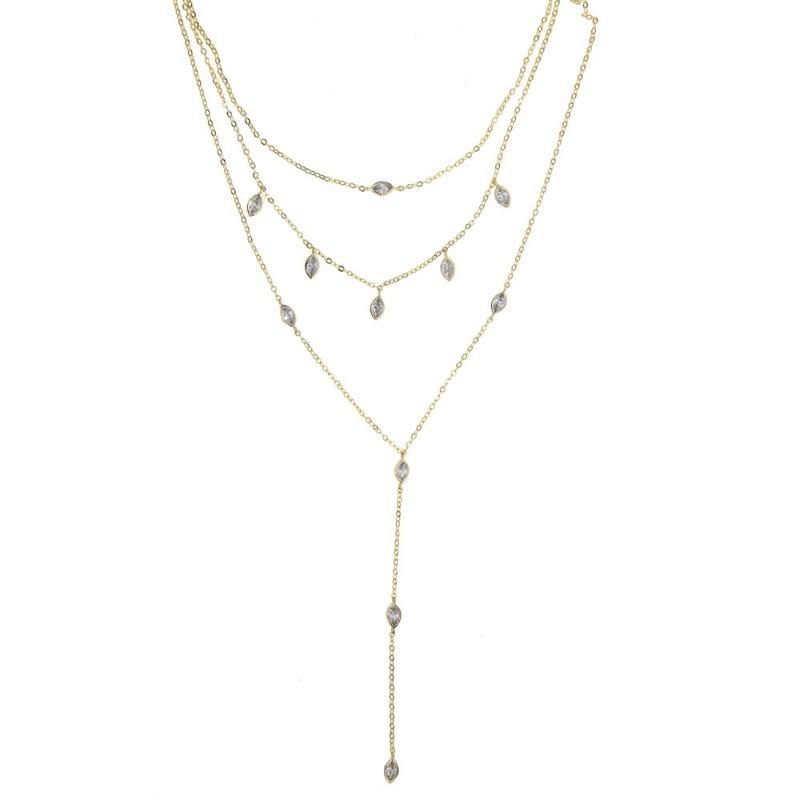

Fashion Dainty Jewelry New Bohemia Beach + Leaf CZ Charm Style 3 Layers Chain Link Necklace Gift Women Drop Pendent Necklace