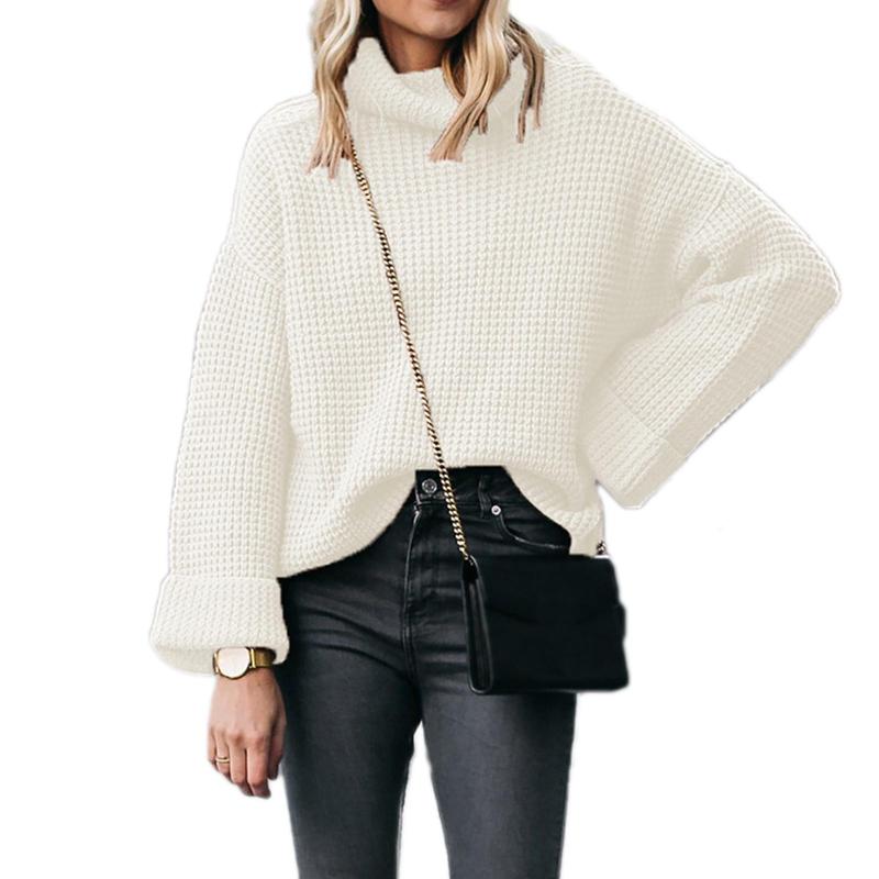 

Turtleneck Women Sweater Autumn Winter Solid Color Knit Sweater Long Sleeve Turtle Neck Loose Sweaters Oversized Pullover 2020, Black
