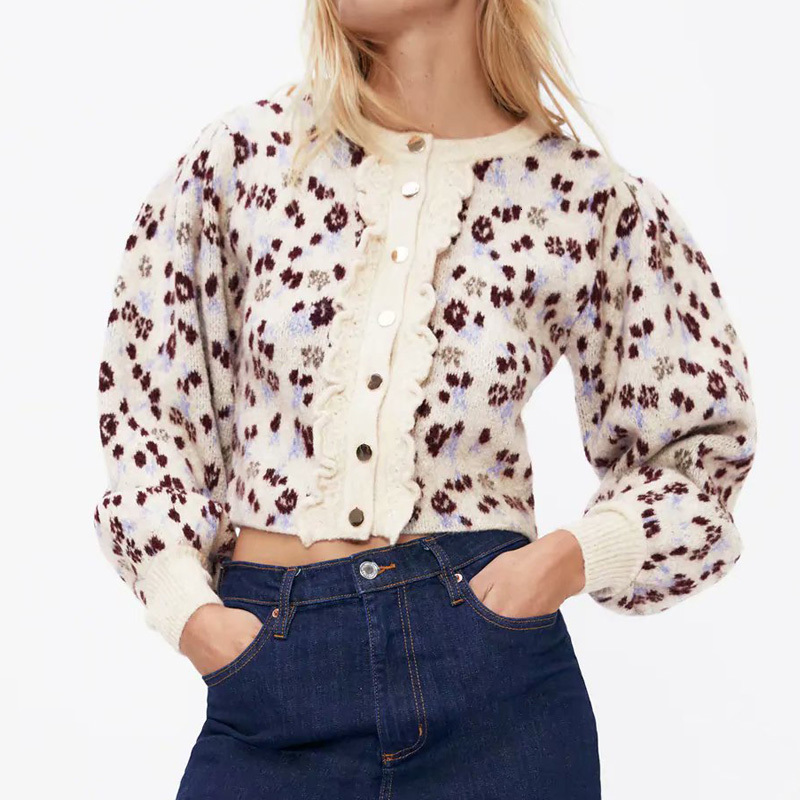 

2021 New Autumn Winter Elegant Women Floral Printed Knitted Cardigans Single-breasted Thicken Warm Sweater Female O-neck Outwear Tops 6mzf