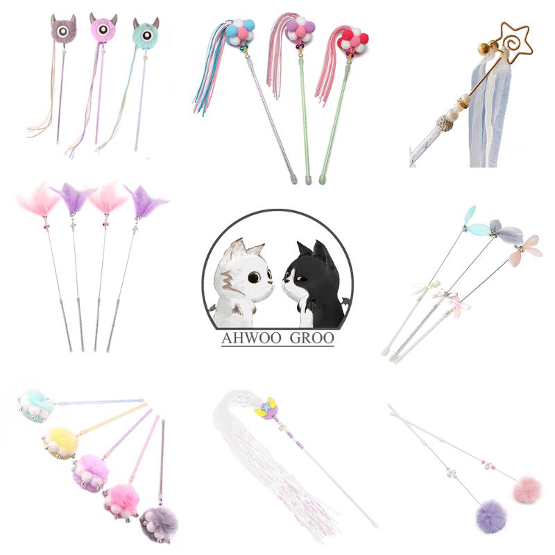 

Teaser Feather Toys Kitten Funny Colorful Rod Cat Feather Wand Toys Plastic Pet Cat Interactive Stick Pet Supplies