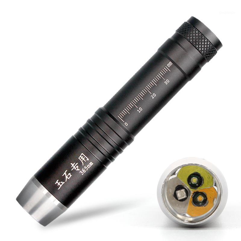 

3IN1 LED 18650 Yellow Light Jems Lampe UV led 365NM Black Light Sources Fluorescent Jewelry Detector Linterna1