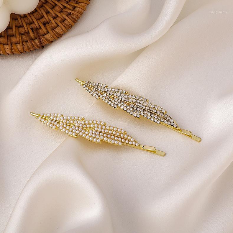 

Hair Clips & Barrettes Elegant French Feather Leaf Hairpin Pearl Rhinestone Edge Clip Girl Headdress Makings Sen A Word, Golden;silver