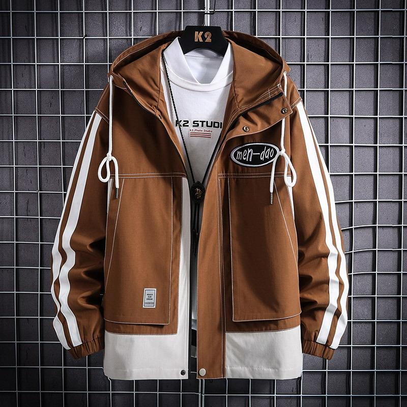 

Men Korean Fashions Jackets 2020 Autumn Mens Japanese Streetwear Color Block Windbreaker Harajuku black Coats Plus Size -3XL