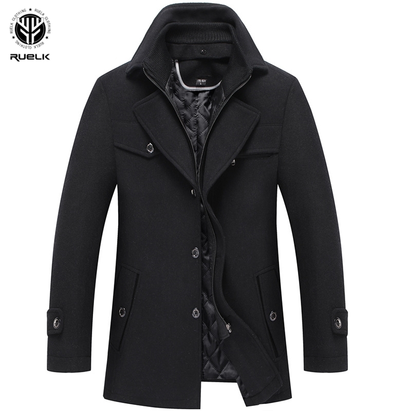 

RUELK Autumn And Winter New Men' Woolen Wool Coat Fashion Classic Solid Color Double Collar Thickened Lapel Jacket Men Top 201119, Black