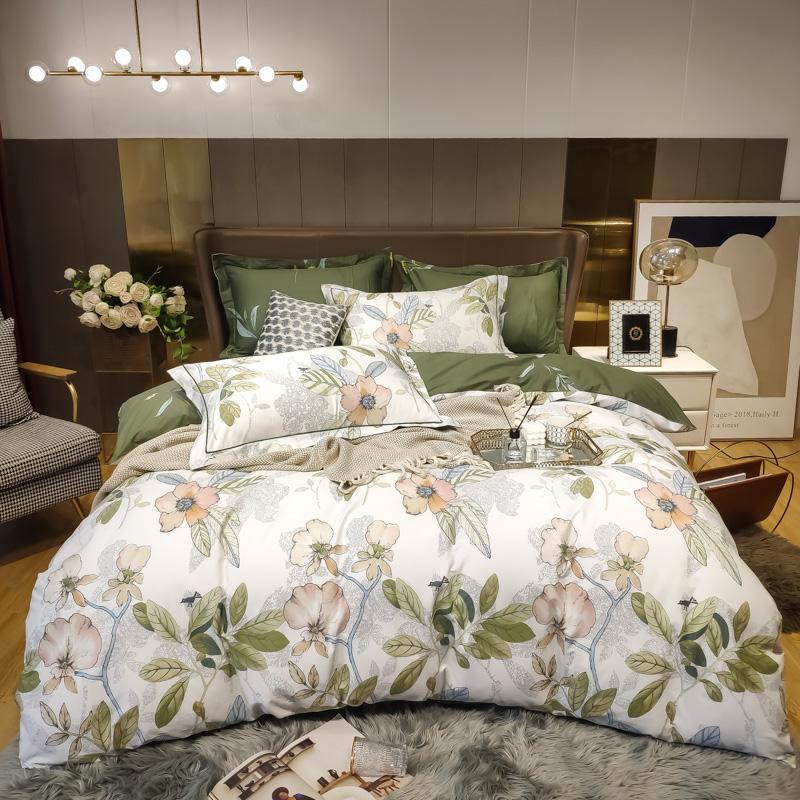 

New100% Egyptian Cotton Plant Flower Printing Bedding Set Queen Size Bed Pillowcases Fitted Home Duvet King Sheet Cover Textiles