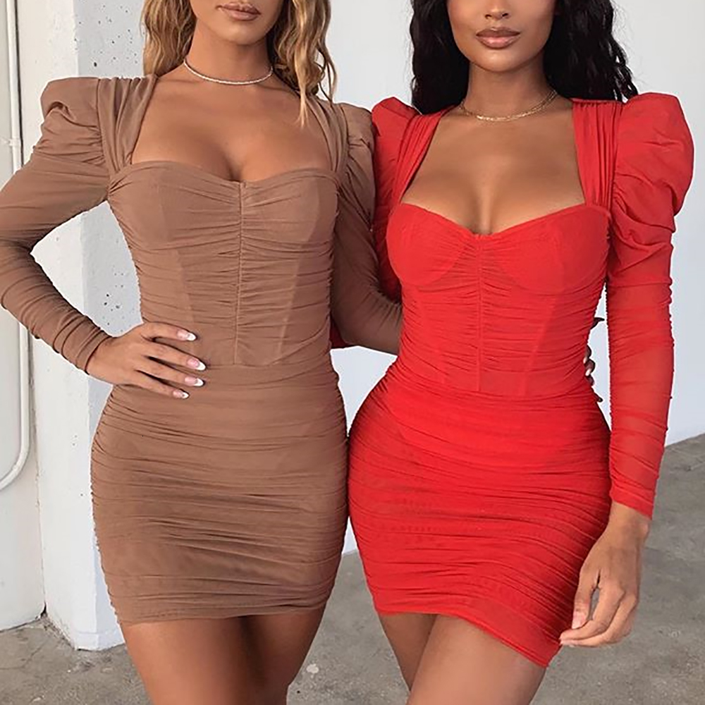 

2021 Malha V-neck Wrap Women' Breast Sexy New Color Long Hip Bag Dressed As Party Night Club JNEM, Red