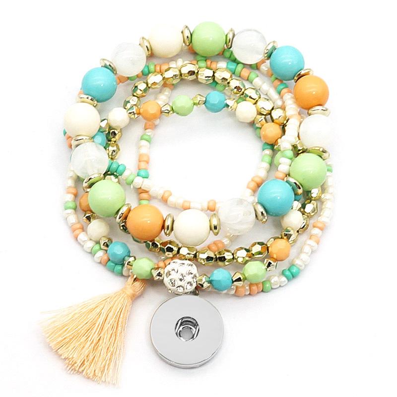 

Fashion Charming Multi-layer Shambhala beads snap bracelet Tassels elastc fit 18MM snap buttons jewelry wholesale AB0058