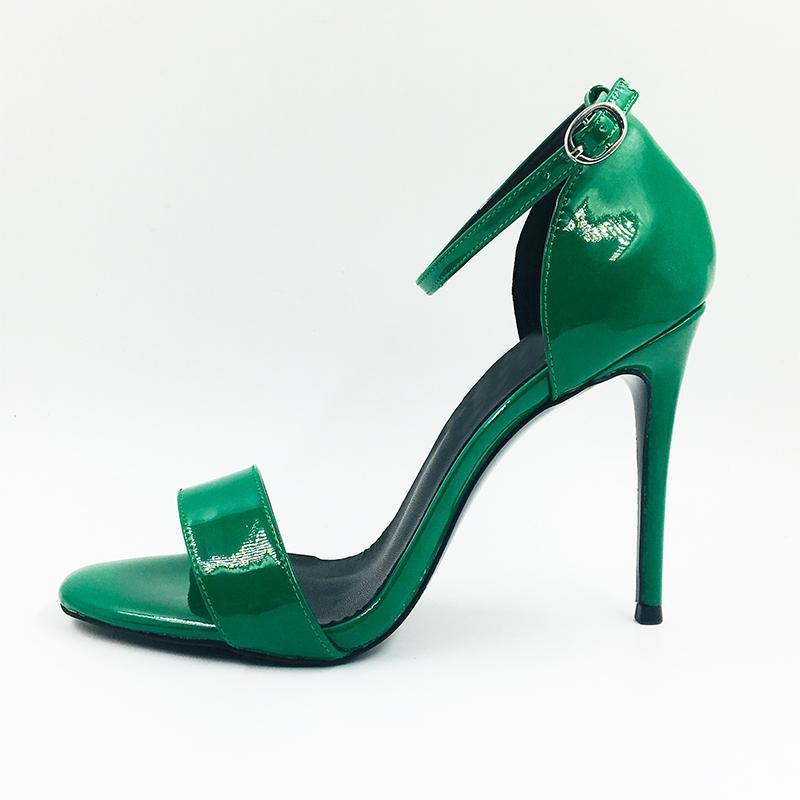 

Customized Color Patent Leather Brief Ankle Strap Black Bottom Women High Heels Sandals Size 34-451, Green 10cm