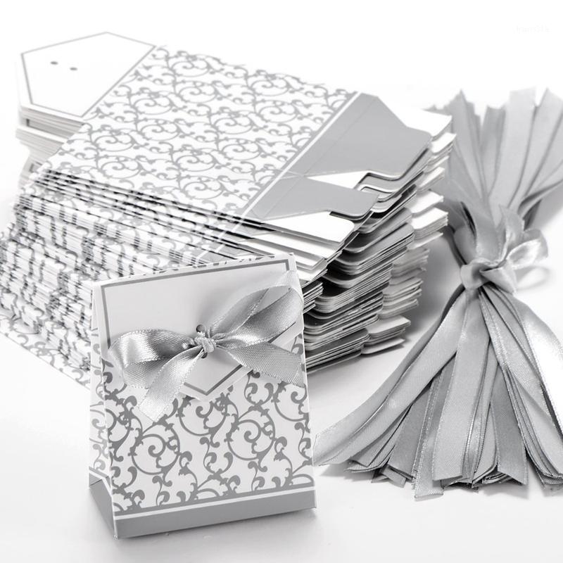 

50x Boite a Dragee Wedding Decoration Accessory Table Baptism Flower Fete Argente1