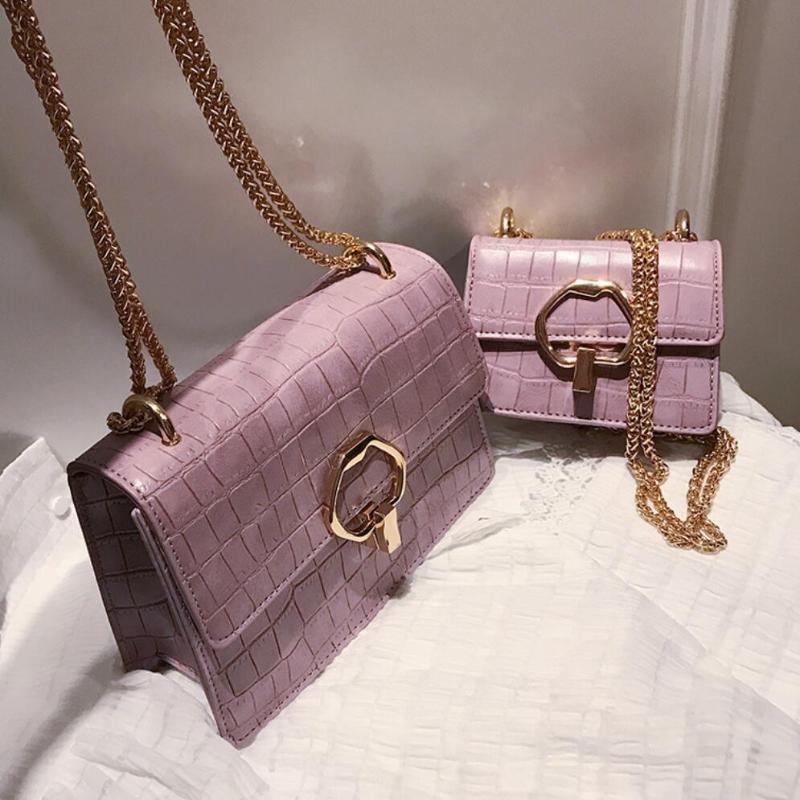 

Stone pattern Square Crossbody bag 2021 Fashion New High-quality Leather Women's Designer Handbag Chain Shoulder Messenger Bag, 13 cm purple