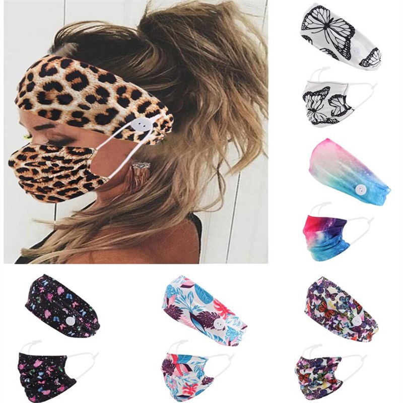 

Mask Headband 2-piece Set Fitness Yoga Turban Face Masks Headband With Button Anti Ear Protective Tool