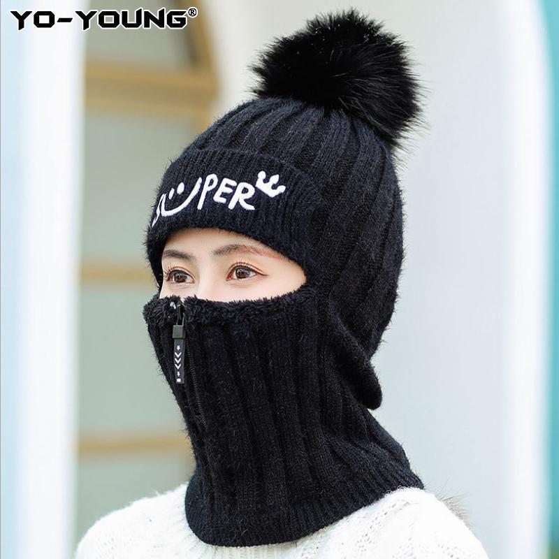 

NEW Women Neck Warm Knitted Winter Hat For Girl Wool Beanies Skullies Mask Carf Hat Mask Bonnet Femme Balaclava Scarf1