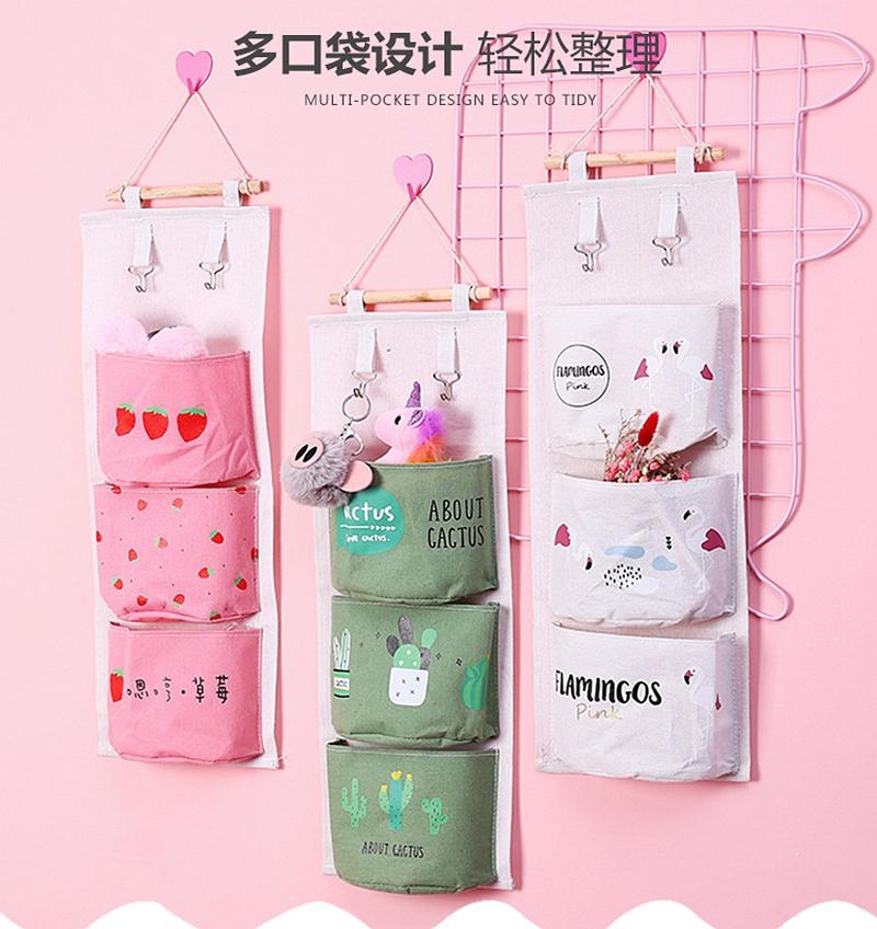 

Cartoon Storage Hanging Bag Wall Closet Hanging Fabric Home Dormitory Storage Bag flamingo Cotton Linen Wall Organizer