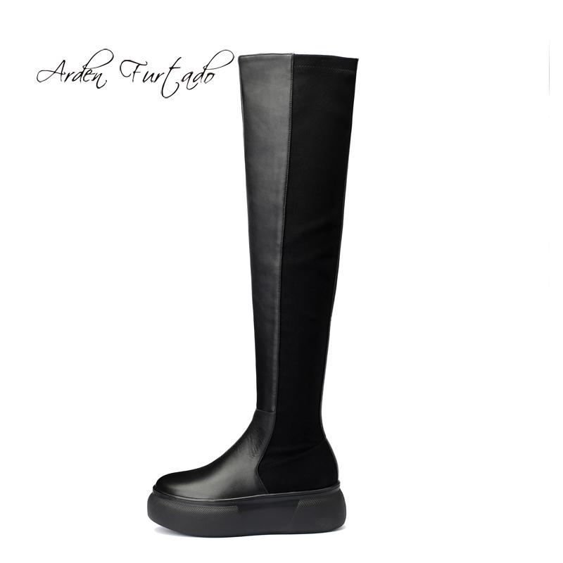 

Arden Furtado 2020 autumn winter flat platform genuine leather fashion wedges over the knee boots Stretch boots women's shoes, Black