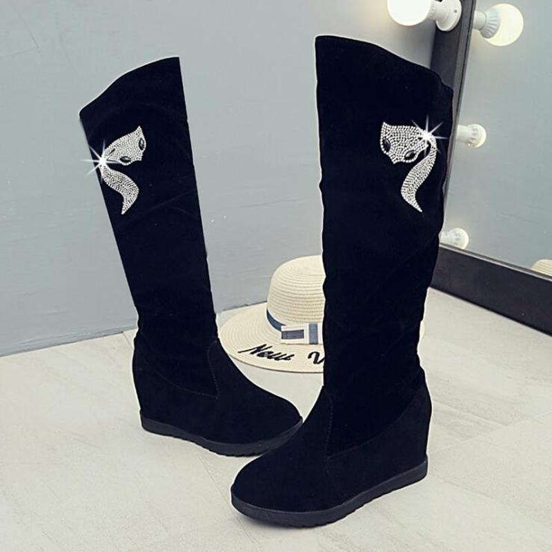 

Winter Women Shoes Boots Woman Boots Knee high 2020 Winter New Rhinestone Decoration Wild Plus Velvet Thick Snow, Black f