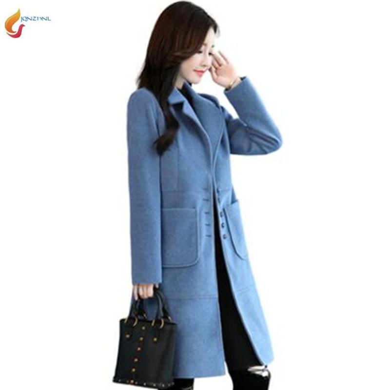 

2020 Autumn Winter clothing new women elegant temperament medium long Korean woolen coat winter single-breasted woolen coat G847, Beige