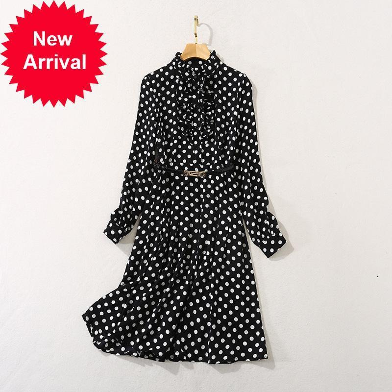 

Spring 2021 New New Ladies Polka Dot Long Sleeves Ruffled Elegant Temperament Party Dress WEXA, Blue