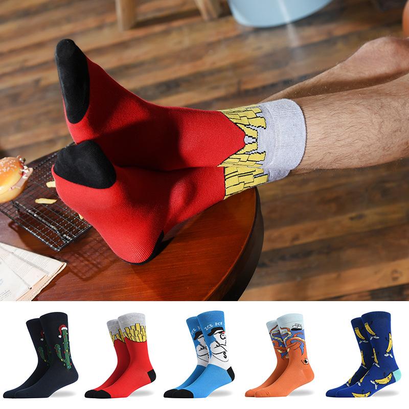 

Mens Socks Autumn Winter Socks Men's Tube Jacquard French Fries Doughnuts Creative Series Cactus Cotton