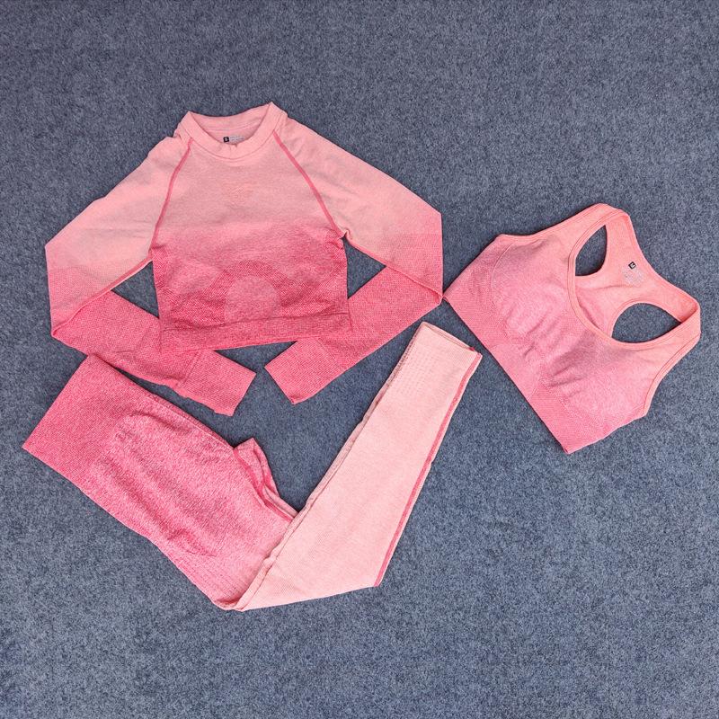 

April Grass Brand Designer Womens Yoga Suit three Piece set 3 bra pants Long Sleeve shirts Sportwear Tracksuits Fitness Sport Clothes woman, Champagne