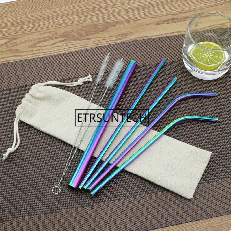 

50Sets Colorful Stainless Steel Drinking Straws Reusable Metal Straws With Cleaner Brush And Storage Pouch Bag1