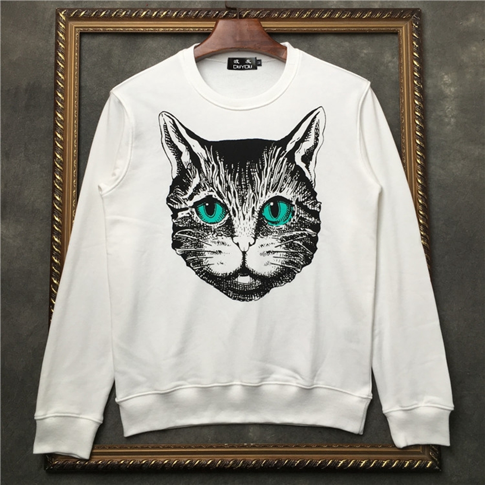 

Men's 100% Cotton Pullover 3d Cat Head Print Hooded Men Casual Long-sleeved Sweaterwear Dd|41935d516 Svzz, Black