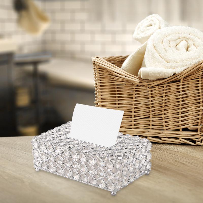 

Tissue Box Artificial Crystal Paper Rack Shinning Gold Silver Paper Container Office Table Home Hotel Car Ornaments