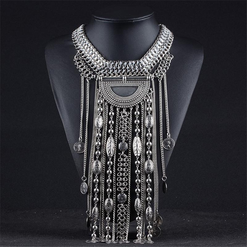 

Vintage Maxi Long Tassel Statement Necklace for Women Retro Coin Chunky Ethnic Chain Jewelry Female Boho Large Choker