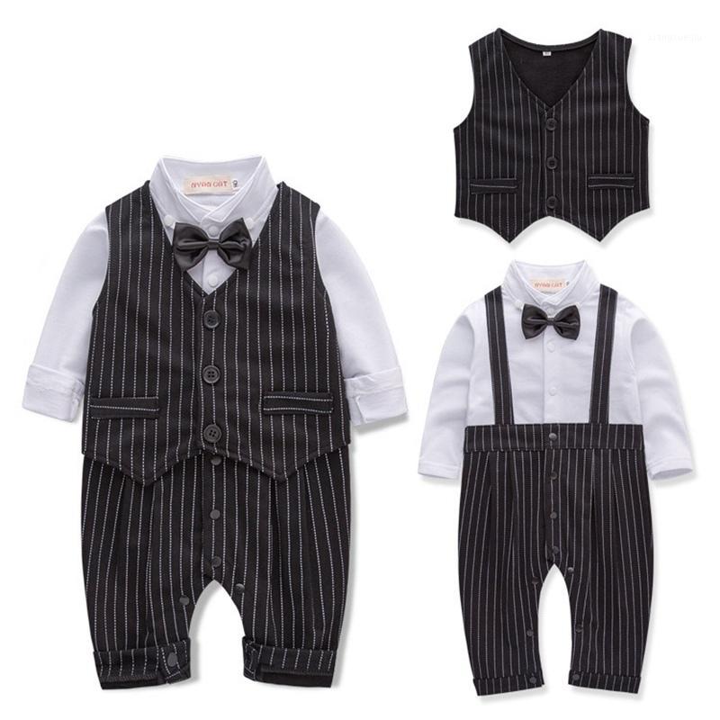 

Infant Baby Boy Spring Autumn 2020 Clothes Romper+Vest Baby Boy Clothing Suit Gentleman 0-18 Months Kids Infant Clothing Set1, Black