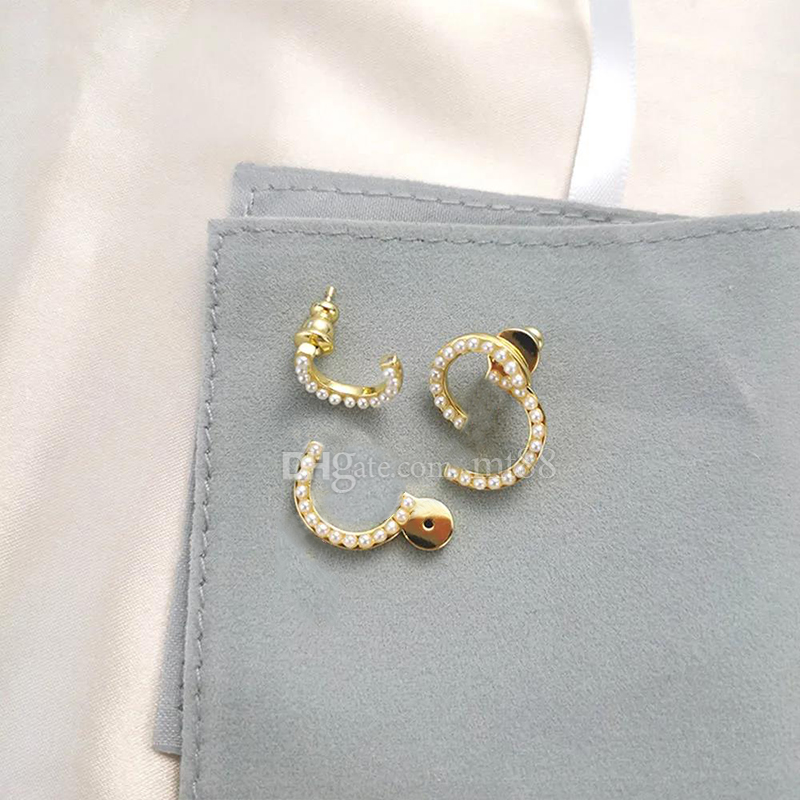 

Designer Earrings Women's Stud Letter Pearl Earrings Back Hanging 925 Silver Needle High Version Fashion Classic Party, Golden;silver