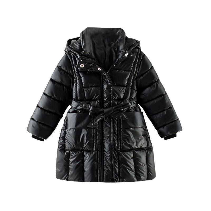 

Toddler Winter Jacket for Girls Fashion Kids Warm Thick Coat with Waistband Girls Hooded Windproof Warm Parkas Children Clothing, Black