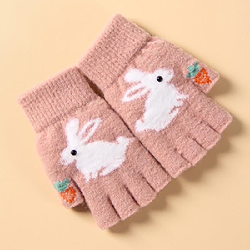

Knitting Thicken Gloves Keep Warm in Winter For Women Fashion Outdoor Windproof Half-Finger Gloves rabbits parttern 2021 NEW